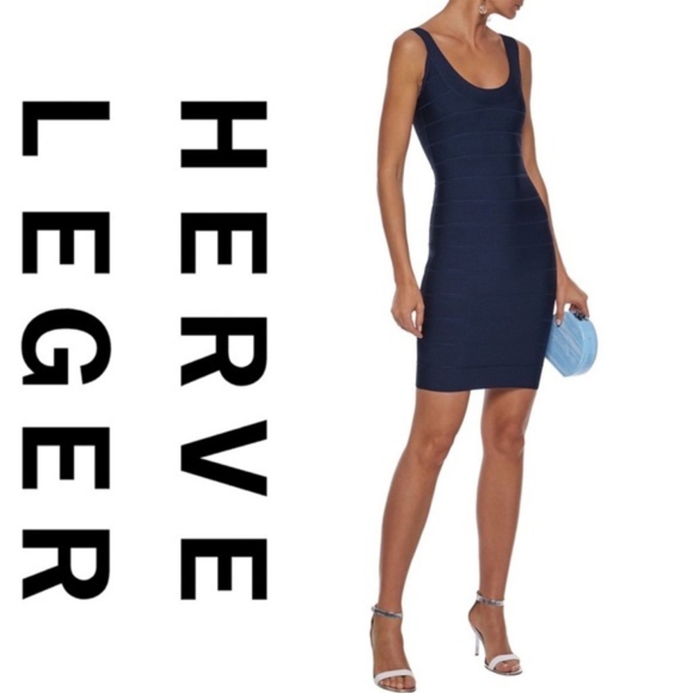 HERVE LEGER Signature Scoop Bandage Dress Pacific Blue